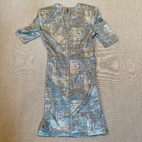 Alice + Olivia Silver Metallic Delora Ruched Mini Dress NWT Holiday Party - Picture 9 of 14